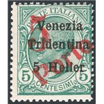 Terre Redente - Trentino Alto Adige - Bolzano 3 - 1919 - Floreale 5 h. su 5 c. verde con soprast. “5” a macchina e “PORTO” in di