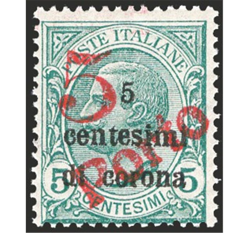 Terre Redente - Trentino Alto Adige - Bolzano 3 - 1919 - Floreale 5 c. su 5 c. verde con soprast. “5” a mano e “PORTO” in diagon