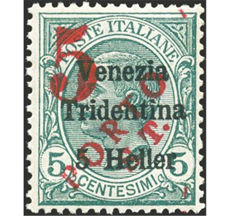 Terre Redente - Trentino Alto Adige - Bolzano 3 - 1918/19 - Venezia Tridentina 5 h. verde con soprast. a macchina in verde "5" e