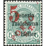 Terre Redente - Trentino Alto Adige - Bolzano 3 - 1918/19 - Venezia Tridentina 5 h. verde con soprast. a macchina in verde "5" e