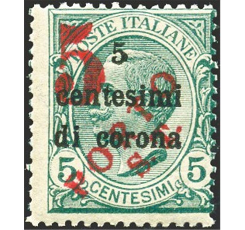Terre Redente - Trentino Alto Adige - Bolzano 3 - 1918/19 - Trento e Trieste 5 c. su 5 c. verde con soprast. a macchina in rosso
