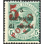 Terre Redente - Trentino Alto Adige - Bolzano 3 - 1918/19 - Trento e Trieste 5 c. su 5 c. verde con soprast. a macchina in rosso