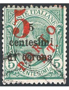 Terre Redente - Trentino Alto Adige - Bolzano 3 - 1918/19 - Trento e Trieste 5 c. su 5 c. verde con soprast. a macchina in rosso