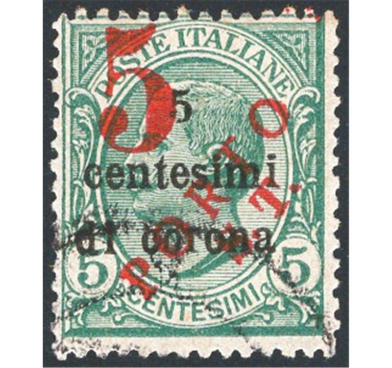 Terre Redente - Trentino Alto Adige - Bolzano 3 - 1918/19 - Trento e Trieste 5 c. su 5 c. verde con soprast. a macchina in rosso