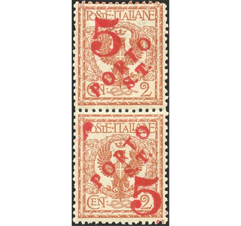 Terre Redente - Trentino Alto Adige - Bolzano 3 - 1918/19 - Floreale verticale del 2 c. con soprast. in rosso "5" e "Porto S.T."