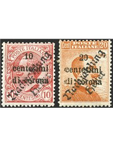 Terre Redente - Trentino Alto Adige - Tirolo e Lana - 1919 - Trento e Trieste 10 c. rosa e 20 c. arancio con soprast. in rosso "