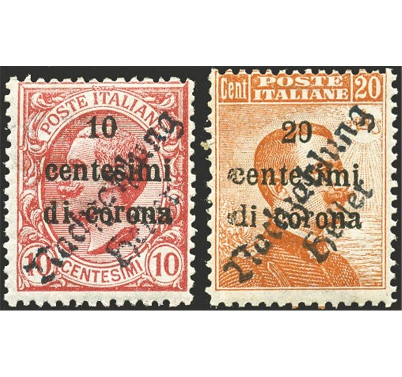 Terre Redente - Trentino Alto Adige - Tirolo e Lana - 1919 - Trento e Trieste 10 c. rosa e 20 c. arancio con soprast. in rosso "