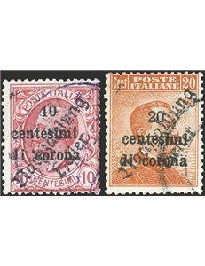 Terre Redente - Trentino Alto Adige - Tirolo e Lana - 1919 - Trento e Trieste 10 c. rosa e 20 c. arancio con soprast. in rosso "