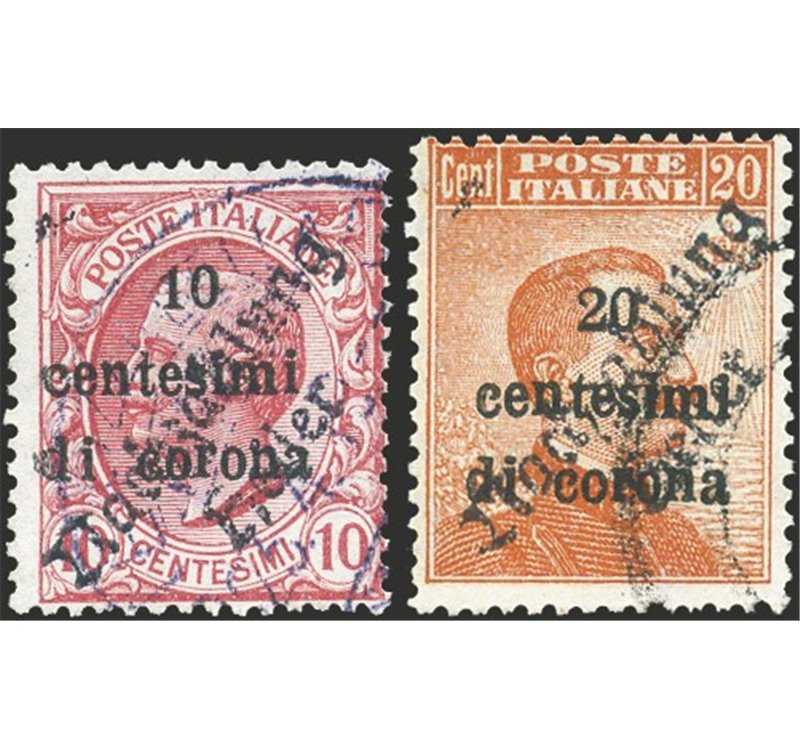 Terre Redente - Trentino Alto Adige - Tirolo e Lana - 1919 - Trento e Trieste 10 c. rosa e 20 c. arancio con soprast. in rosso "
