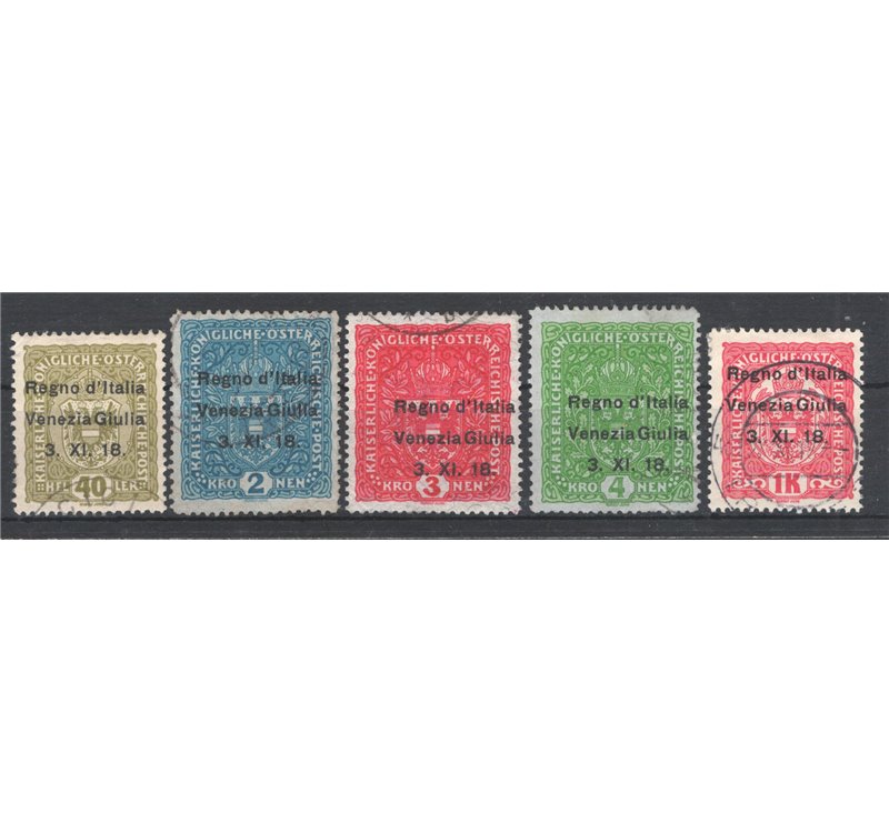 Terre Redente - Venezia Giulia - 1918 - Soprast. serie n° 1/17. Cert.: Biondi. Cat. € 5.000 (U)