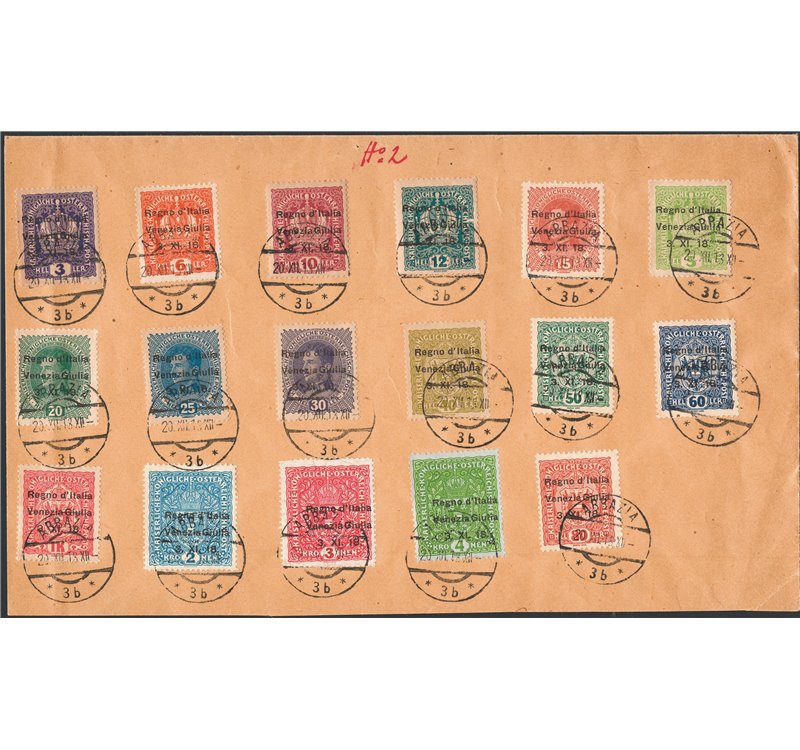 Terre Redente - Venezia Giulia - 1918 - Lettera filatelica non viaggiata affrancata con serie completa n° 1/17, annullata ad Abb