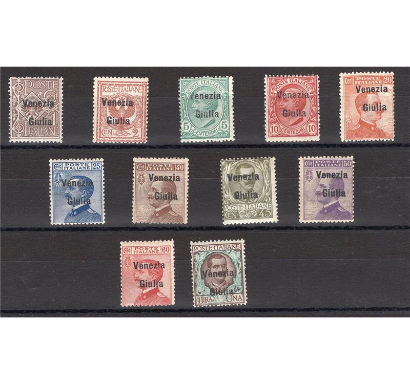 Terre Redente - Venezia Giulia - 1918/19 - Soprast. serie n° 19/29. Cert.: Biondi. Cat. € 1.750 (**)