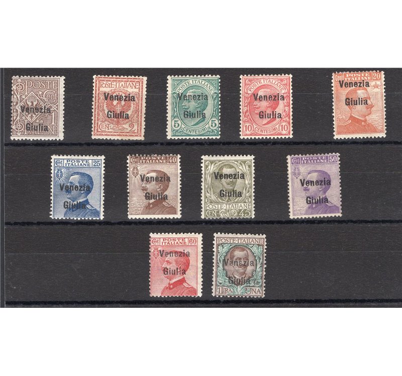 Terre Redente - Venezia Giulia - 1918/19 - Soprast., serie n° 19/29. Cert.: Biondi. Cat. € 700 (*)