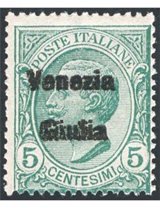 Terre Redente - Venezia Giulia - 1918 - Floreale 2 c. rosso bruno con doppia soprast. “Venezia Giulia”, n° 21b. Cert.: IC. Cat. 