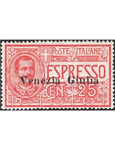 Terre Redente - Venezia Giulia - 1919 - Espressi 25 c. soprast., n° 1 con ottima centratura. Cert.: IC. Cat. € 1.500 (**)