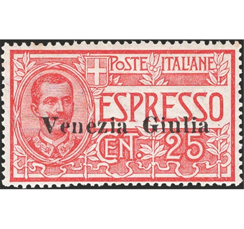 Terre Redente - Venezia Giulia - 1919 - Espressi 25 c. soprast., n° 1 con ottima centratura. Cert.: IC. Cat. € 1.500 (**)