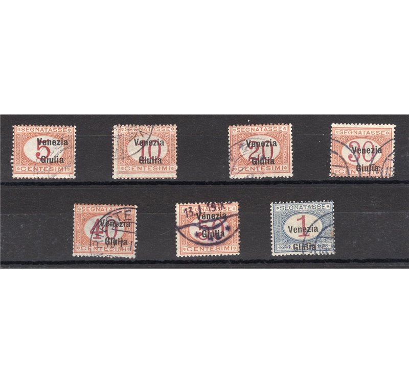Terre Redente - Venezia Giulia - 1918 - Segnatasse soprast., serie n° 1/7. Cert.: Biondi. Cat. € 2.000 (U)