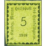 Terre Redente - Merano - 1918 - Cifra in rettangolo del 5 h. su carta verde oliva non dent., n° 2. Cert.: IC. Cert.: Biondi. Cat