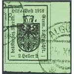 Terre Redente - Merano - 1918 - Stemma comunale 2 h. verde su carta ruvida e opaca, n° 6. Firm.: ED - Chia. Cat. € 325 (U)