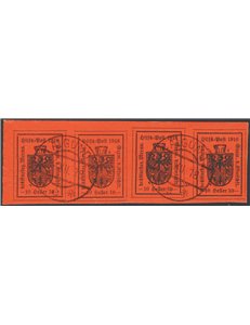 Terre Redente - Merano - 1918 - Stemma comunale 10 h. arancio in striscia orizzontale di 4, IV tipo, carta ruvida ed opaca, n° 1
