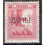 Terre Redente - Fiume - 1918/19 - Francobollo di Ungheria, Beneficenza 40 f. carminio soprast. "Fiume" a macchina capovolta, n° 
