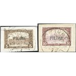 Terre Redente - Fiume - 1918/19 - Mietitori e Vedute, la serie n° 4/21 nei tipi più comuni su frammenti. Cert.: Biondi. Cat. € 5
