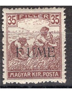 Terre Redente - Fiume - 1918/19 - Mietitori 35 f. bruno e rosso soprast., n° 12d. Cat. € 110 (*)