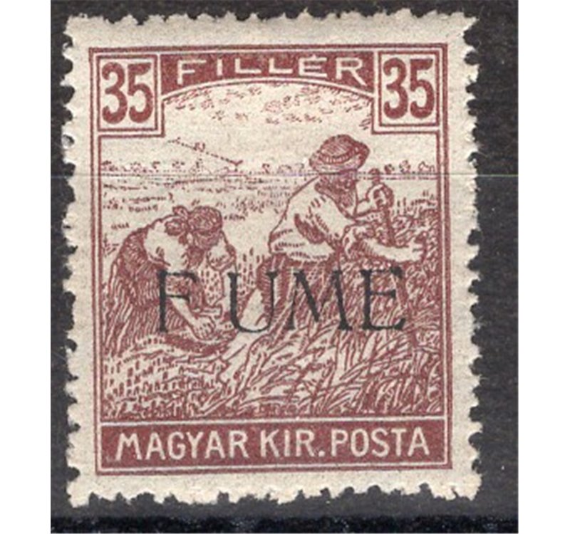 Terre Redente - Fiume - 1918/19 - Mietitori 35 f. bruno e rosso soprast., n° 12d. Cat. € 110 (*)