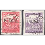 Terre Redente - Fiume - 1918/19 - Mietitori e Vedute, la serie n° 22II/23II con le cifre bianche. Cat. € 170 (U)