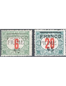 Terre Redente - Fiume - 1918 - Segnatasse di Ungheria soprast. a macchina e a mano, serie n° 29/30. Cat. € 140 (*)