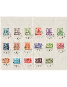 Terre Redente - Fiume - 1919 - Allegoria e Vedute, la serie n° 32/48 su frammento. Cat. € 280 (Fr)