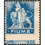 Terre Redente - Fiume - 1919 - Allegoria 25 c. azzurro oltremare con dent. orizzontale fortemente spostata in basso, n° A38nb. C