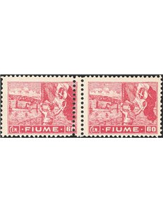 Terre Redente - Fiume - 1919 - Allegoria e Vedute 60 c. carminio su carta tipo A in coppia orizzontale con doppia dentellatura a