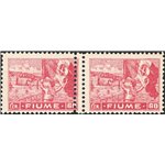 Terre Redente - Fiume - 1919 - Allegoria e Vedute 60 c. carminio su carta tipo A in coppia orizzontale con doppia dentellatura a