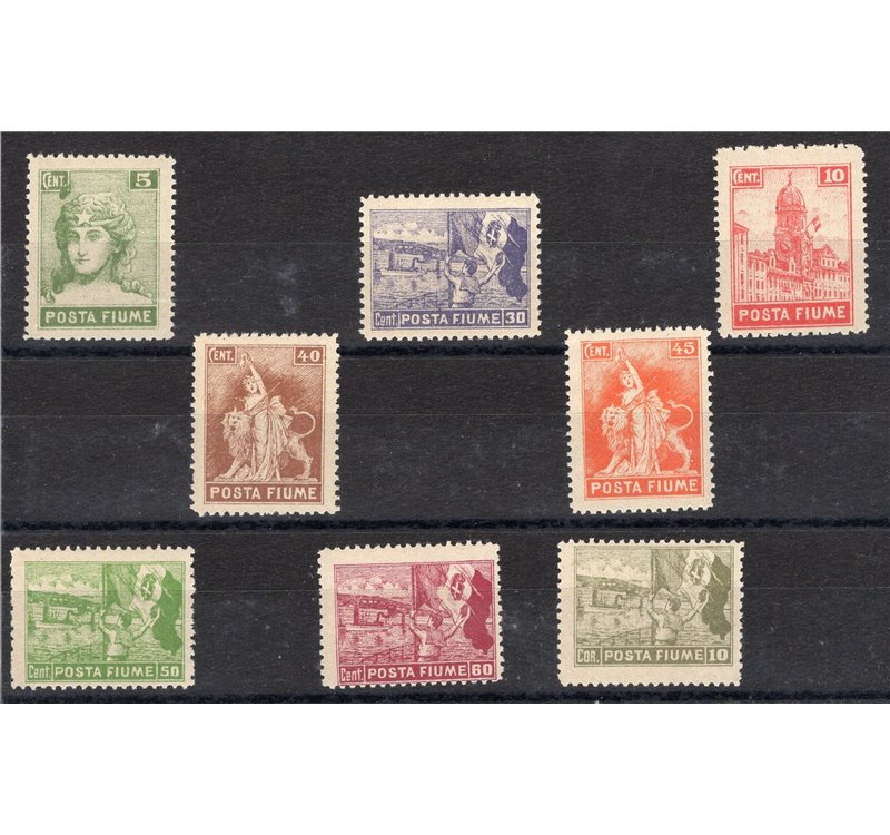 Terre Redente - Fiume - 1919 - Allegorie e vedute, serie n° 49/56. Cat. € 250 (**)
