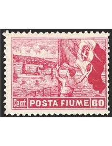 Terre Redente - Fiume - 1919 - Vedute 60 c. carminio con dicitura "Poste Fiume" dent. 12¼x12½, n° 55/Ib. Firm.: AD - Raybaudi. C