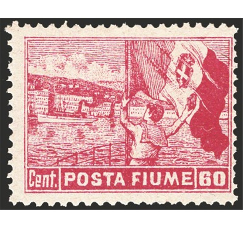 Terre Redente - Fiume - 1919 - Vedute 60 c. carminio con dicitura "Poste Fiume" dent. 12¼x12½, n° 55/Ib. Firm.: AD - Raybaudi. C
