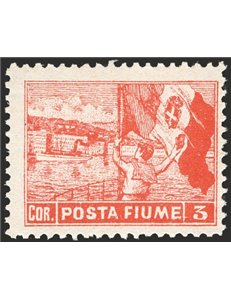 Terre Redente - Fiume - 1919 - Allegorie 3 corone vermiglio dent. 11½, non catalogato (n° 60). Cert.: IC (**)