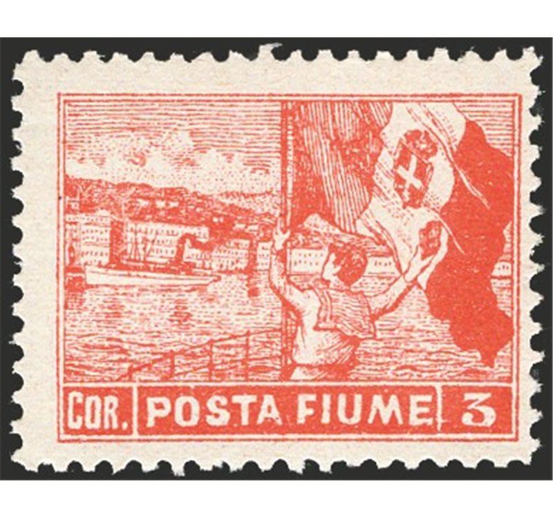 Terre Redente - Fiume - 1919 - Allegorie 3 corone vermiglio dent. 11½, non catalogato (n° 60). Cert.: IC (**)