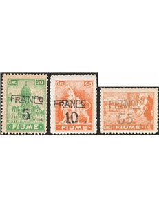 Terre Redente - Fiume - 1919 - Vedute su carta tipo A con dent. 11½, n° A75 - A77 - A83. Cert.: IC. Cat. € 2.270 (*)