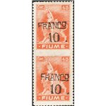 Terre Redente - Fiume - 1919/20 - Allegoria 10 c. su 45 arancio in coppia non dent. al centro, n° C77n. Cert.: IC. Cat. € 300 (*