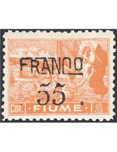 Terre Redente - Fiume - 1919/20 - Vedute soprast. 55 c. su 1 c. ocra arancio dent. 10½, n° 83/I. Firm.: Chia - Raybaudi. Cert.: 