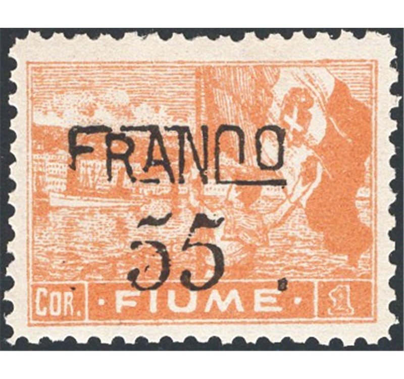 Terre Redente - Fiume - 1919/20 - Vedute soprast. 55 c. su 1 c. ocra arancio dent. 10½, n° 83/I. Firm.: Chia - Raybaudi. Cert.: 