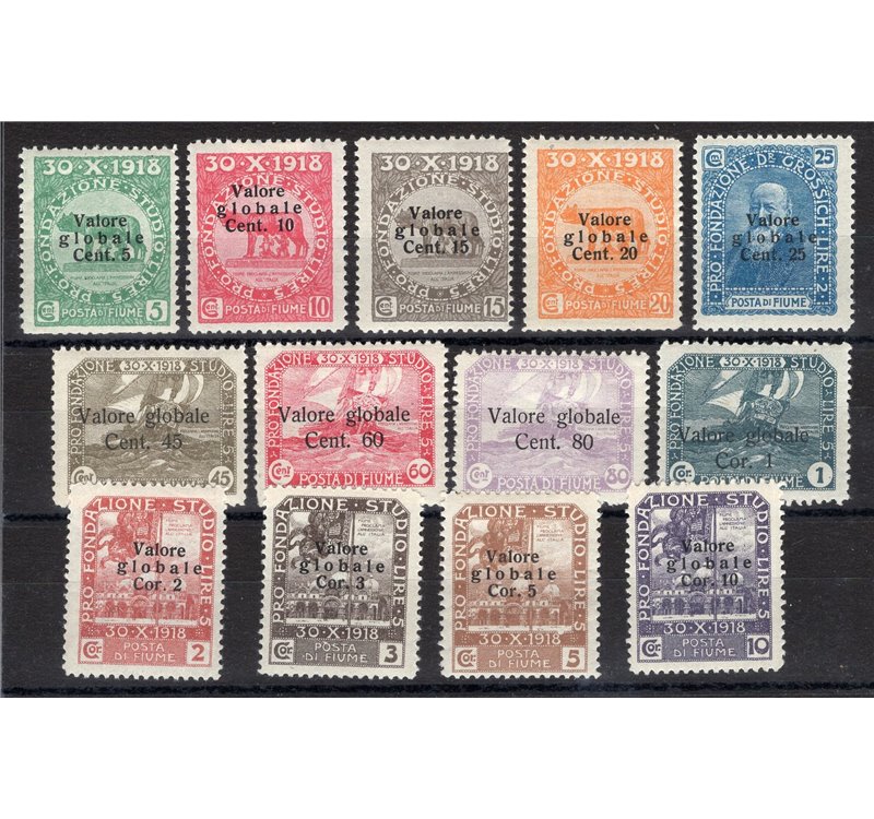 Terre Redente - Fiume - 1919 - Fondazione Studio Dott. Grossich soprast., serie n° 99/111. Cat. 300 (*)