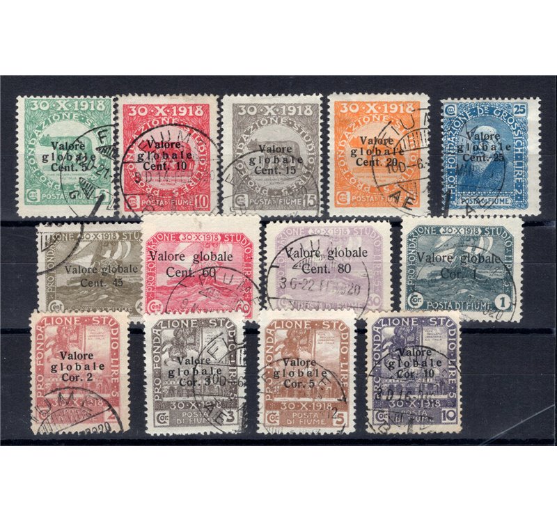 Terre Redente - Fiume - 1920 -  Fondazione Studio Dott. Grossich soprast., serie n° 99/111. Cert.: IC. Cat. € 240 (U)