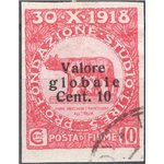 Terre Redente - Fiume - 1920 -  Fondazione Studio Dott. Grossich 10 c. soprast. modificata e non dent. Cat. € 180 (U)