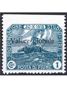 Terre Redente - Fiume - 1920 - Fondazione Studio Dott. Grossich 1 c. ardesia con soprast. "Valore globale Cor. 1" non dent. in a