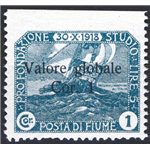 Terre Redente - Fiume - 1920 - Fondazione Studio Dott. Grossich 1 c. ardesia con soprast. "Valore globale Cor. 1" non dent. in a