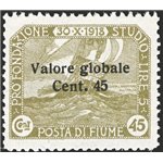 Terre Redente - Fiume - 1920 - Fondazione Studio Dott. Grossich 45 c. su 45 oliva con soprast. modificata, valore chiave della s