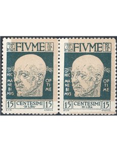 Terre Redente - Fiume - 1920 - Effigie di D'annunzio 15 c. grigio in coppia orizzontale con la tinta del fondo fortemente sposta